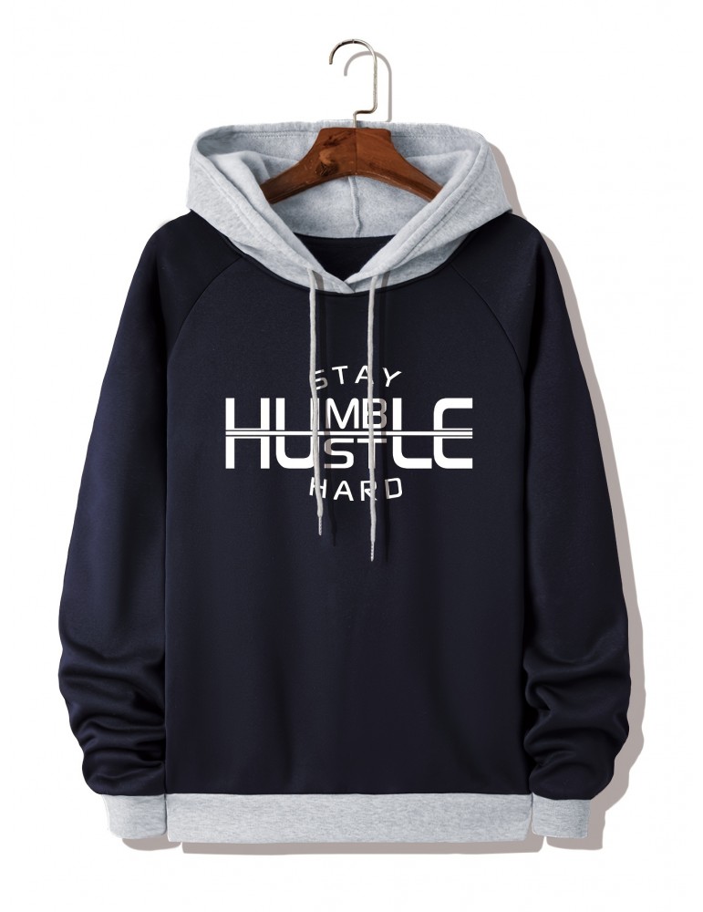 Men's Plus Size Color Block Hoodie: Comfy Long Sleeve Sweatshirt With HUMBLE Print & Pocket