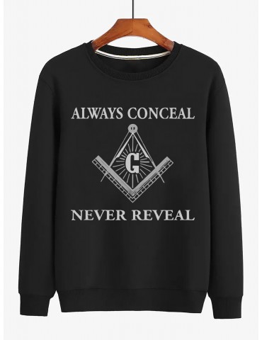 Plus Size French Terry Crew Neck Sweatshirt, Casual Long Sleeve Knit Top, Comfortable Regular Fit Pullover with Slight Stretch, with Masonic-Inspired Print, for Autumn and Winter