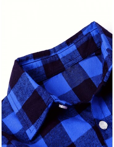 Plus Size Men's Casual Long Sleeve Button Down Shirt Fashion Classic Buffalo Plaid Flannel Top