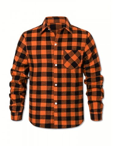 Plus Size Men's Casual Long Sleeve Button Down Shirt Fashion Classic Buffalo Plaid Flannel Top