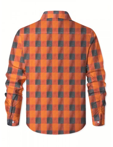 Plus Size Men's Casual Long Sleeve Button Down Shirt Fashion Classic Buffalo Plaid Flannel Top