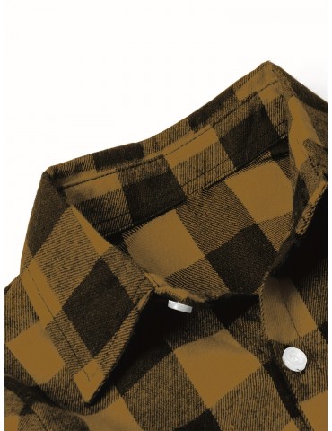 Plus Size Men's Casual Long Sleeve Button Down Shirt Fashion Classic Buffalo Plaid Flannel Top