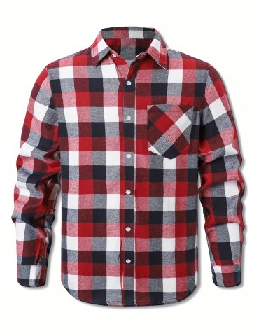 Plus Size Men's Casual Long Sleeve Button Down Shirt Fashion Classic Buffalo Plaid Flannel Top