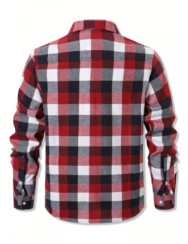 Plus Size Men's Casual Long Sleeve Button Down Shirt Fashion Classic Buffalo Plaid Flannel Top