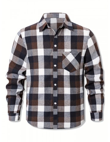 Plus Size Men's Casual Long Sleeve Button Down Shirt Fashion Classic Buffalo Plaid Flannel Top