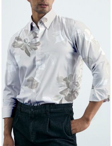 Men's Plus Size Floral Print Shirt - Casual Long Sleeve, Button-Up with Turn-Down Collar, Polyester Blend, Non-Stretch Fabric for Spring/Fall, PLUS SIZE