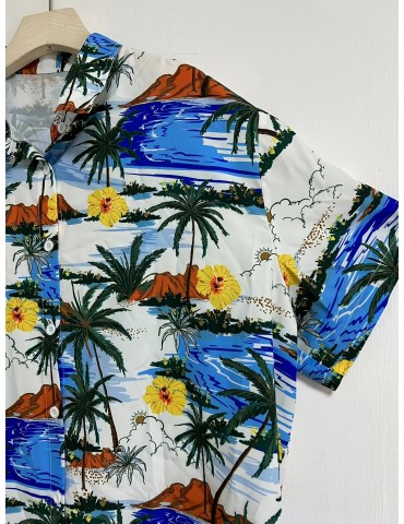 Plus Size Men's Fashion Casual Shirt 3D Coastal Shining Print Shirt Oversized Short Sleeve Hawaiian Tops For Summer, Men's Clothing