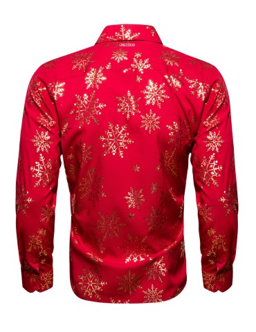 Yuletide Glow, Plus Size Men's Christmas Shirt - Festive Red & Golden Snowflake Design, Polyester, Button-Up Collar, Perfect for Holiday Parties, PLUS SIZE