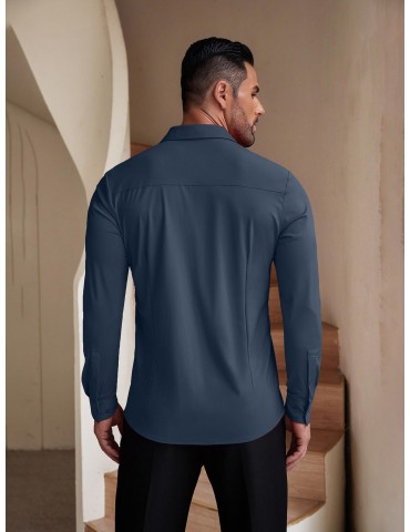 Men's Stretch Wrinkle-Free Long Sleeve Casual Button Down Shirts Muscle Fit Dress Shirts