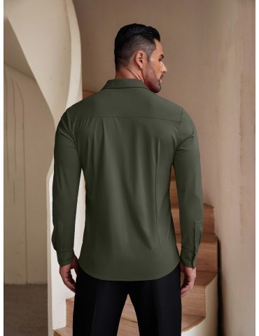 Men's Stretch Wrinkle-Free Long Sleeve Casual Button Down Shirts Muscle Fit Dress Shirts