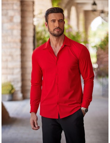 Men's Stretch Wrinkle-Free Long Sleeve Casual Button Down Shirts Muscle Fit Dress Shirts