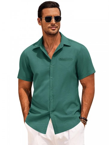 1pc Men'S Casual Linen Blend Short Sleeve Shirt - Summer Beach Button Down with Regular Fit, Solid Color, Basic Style, Suitable for All Seasons, Plus Size