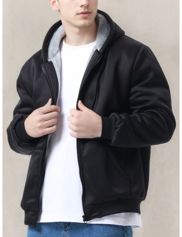 Winter Men's Fleece Hoodies Full Zip Up Coat Hooed Sweatshirt Warm Thick Coats Kangaroo Pockets