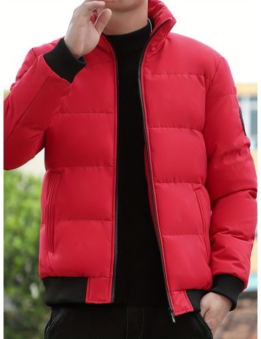 Mens Ultra-Warm Quilted Fleece-Lined Stand Collar Jacket - Stylish Casual Outerwear for Fall Winter