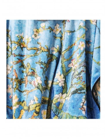 Blue-Multi Van Gogh Cherry Blossom & Marble Cozy Reversible Fleece Double-Sided Wearable Throw, Both-Sided with Two Prints Open Front Poncho, Reversible Luxury Super Soft Cozy Plush Fur Cape/Shawl/Blanket/Throw