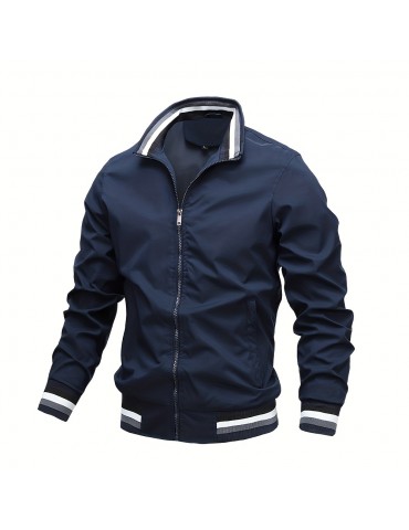 Men's Hipster Windbreaker Jacket - Casual Stand Collar Coat for Spring and Autumn