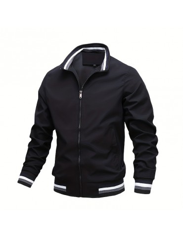 Men's Hipster Windbreaker Jacket - Casual Stand Collar Coat for Spring and Autumn