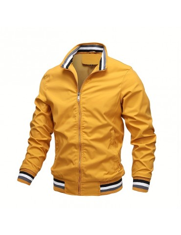 Men's Hipster Windbreaker Jacket - Casual Stand Collar Coat for Spring and Autumn