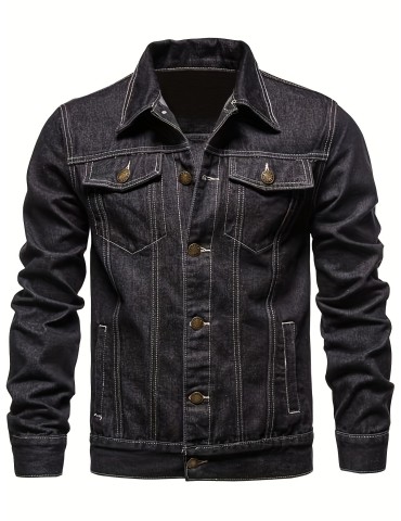 Stylish Men's Denim Jacket - Button Up Streetwear for Casual Comfort