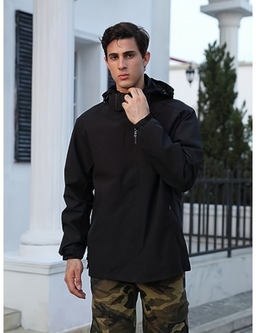 Versatile Men's Hooded Windbreaker: Warm, Easy-Care, Casual Fall/Winter Jacket – Perfect for Outdoor Activities