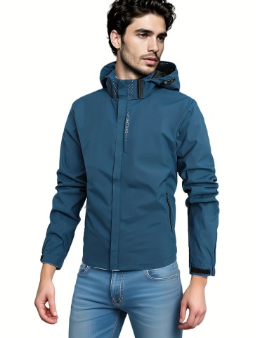 Versatile Men's Hooded Windbreaker: Warm, Easy-Care, Casual Fall/Winter Jacket – Perfect for Outdoor Activities