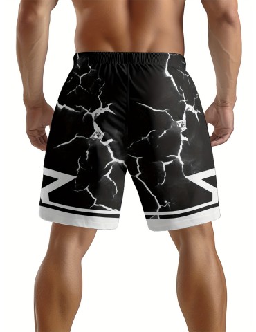 Men'S Summer Casual Shorts With Star Print, Sweat Wicking And Quick Drying Fashion Trend, Black Fashion, With Drawstring And Pocket, Outdoor Sports, Beach Vacation Tourism, Spring, Summer, Autumn