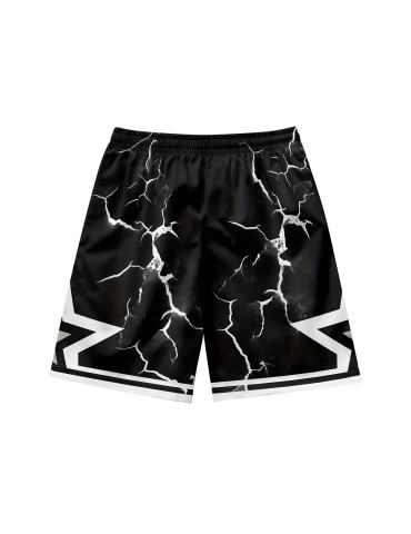 Men'S Summer Casual Shorts With Star Print, Sweat Wicking And Quick Drying Fashion Trend, Black Fashion, With Drawstring And Pocket, Outdoor Sports, Beach Vacation Tourism, Spring, Summer, Autumn