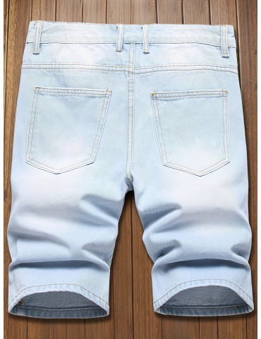 Trendy, Men's Slim-Fit Ripped Denim Shorts - Street Style, Cotton Blend, Machine Washable