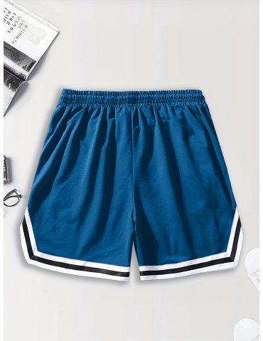 Chicago Print Casual Polyester Shorts with Stripe Detail - 100% Polyester Knit Fabric with Slight Stretch, Regular Fit Sports Shorts