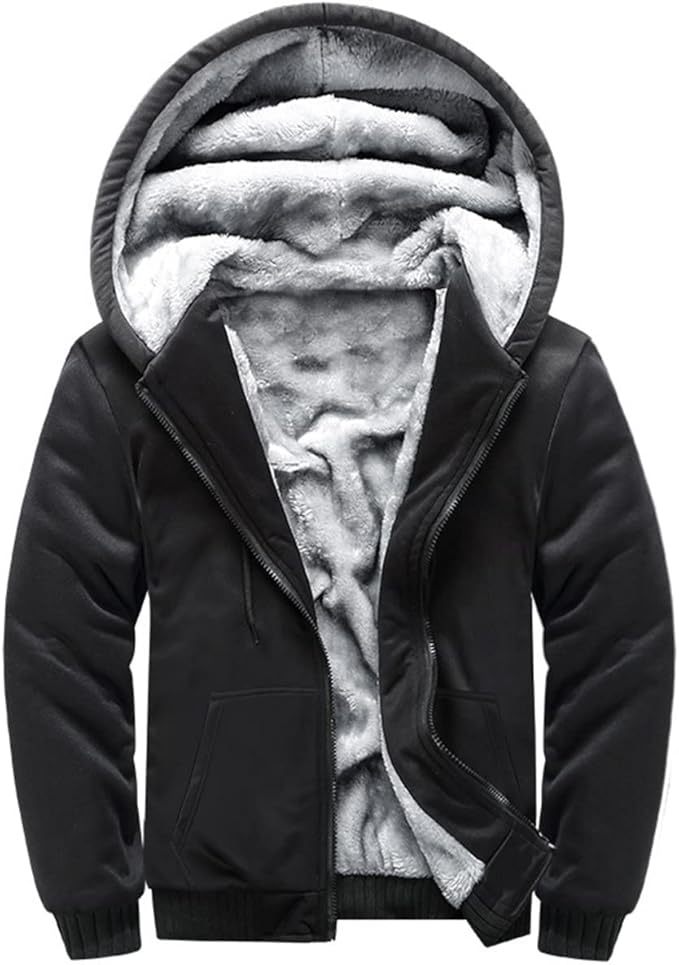 winter mens fleece hoodies full zip up coat hooed sweatshirt warm   coats kangaroo pockets details 1