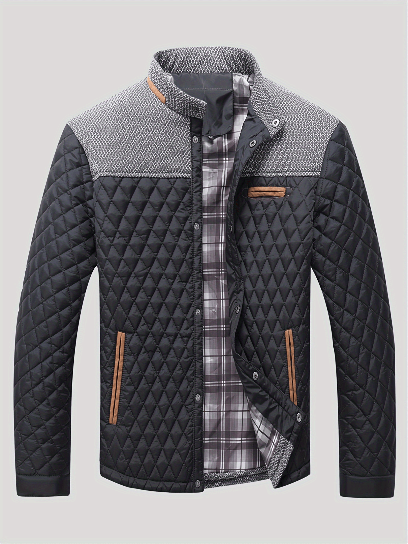 mens warm lightweight winter quilted jacket casual stand collar coat details 2