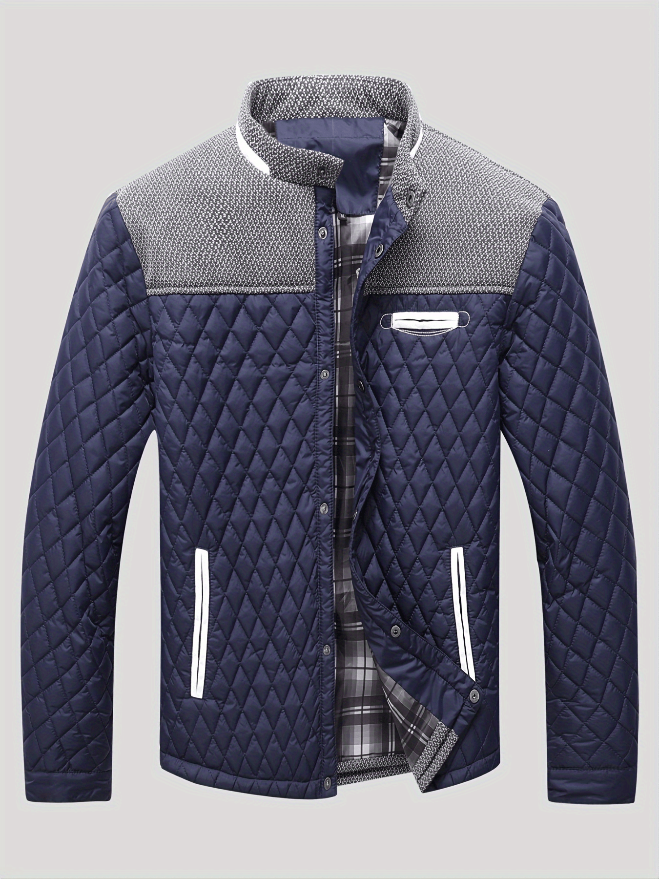 mens warm lightweight winter quilted jacket casual stand collar coat details 4