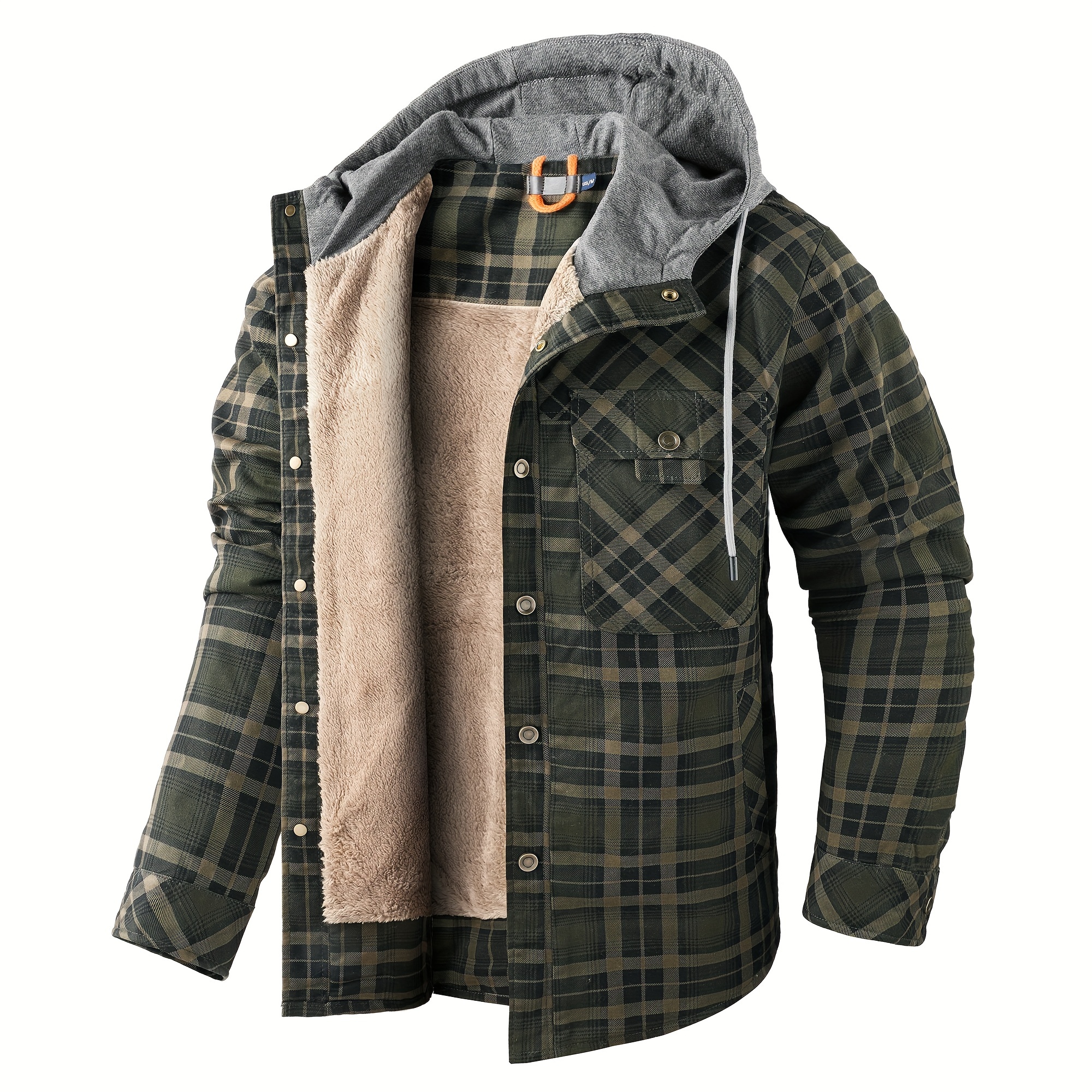 mens warm fleece hooded plaid retro coat for   details 6