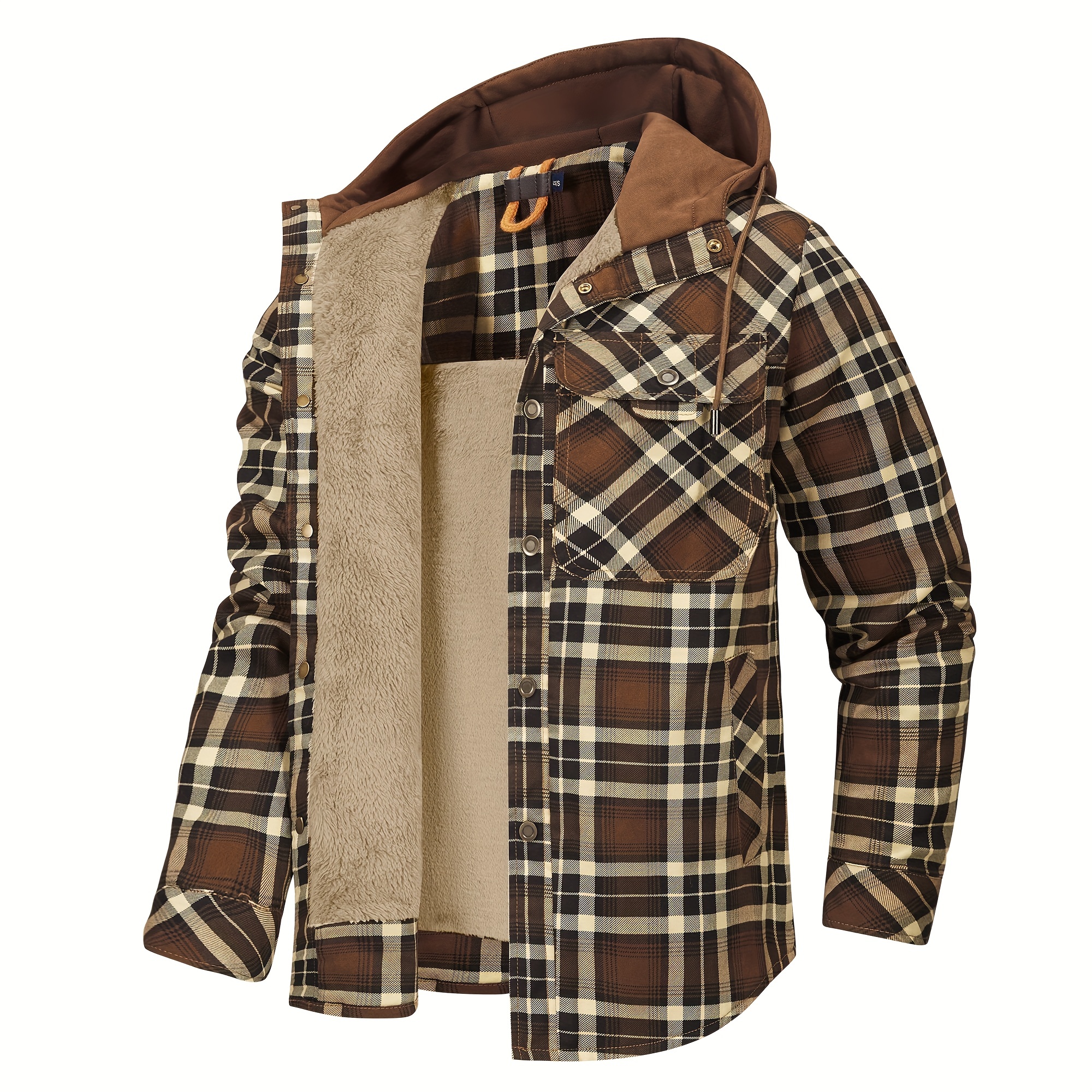 mens warm fleece hooded plaid retro coat for   details 8