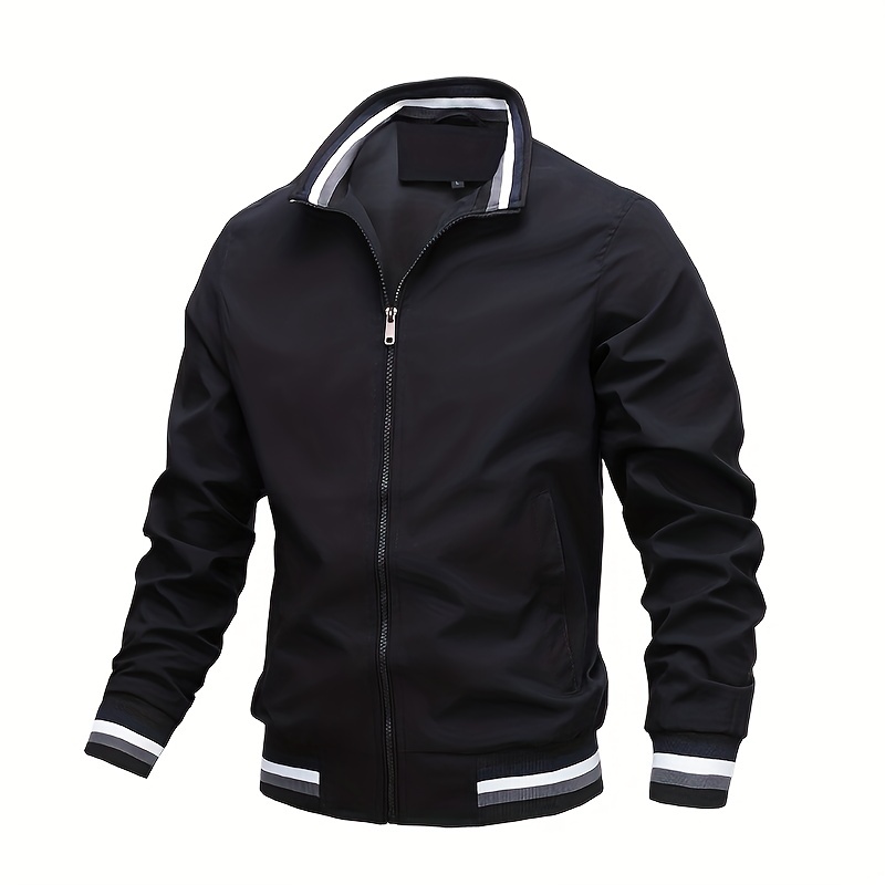 mens casual stand collar jacket coat regular   hipster windbreaker for spring autumn details 1