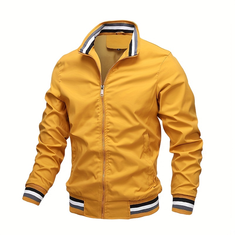 mens casual stand collar jacket coat regular   hipster windbreaker for spring autumn details 2