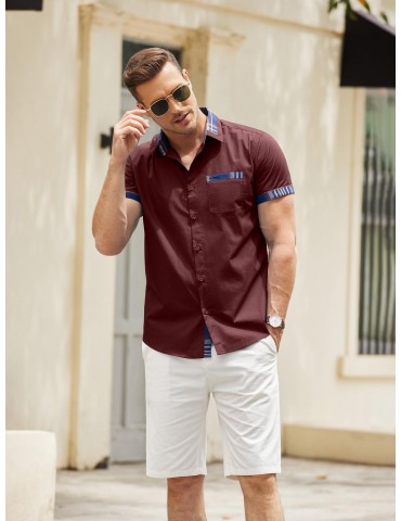 Men's Casual Short Sleeve Dress Shirt - Wrinkle-Free, Plaid Collar, Button-Down Summer Top, PLUS SIZE