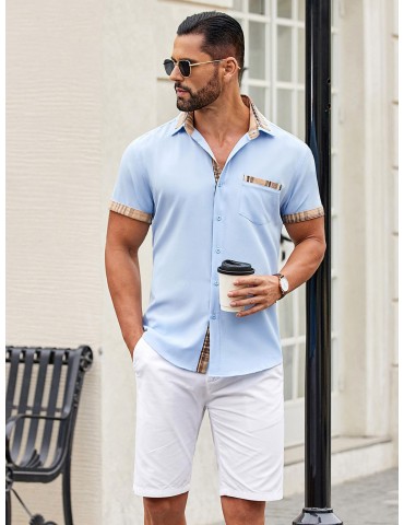 Men's Casual Short Sleeve Dress Shirt - Wrinkle-Free, Plaid Collar, Button-Down Summer Top, PLUS SIZE