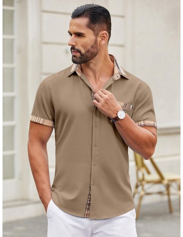 Men's Casual Short Sleeve Dress Shirt - Wrinkle-Free, Plaid Collar, Button-Down Summer Top, PLUS SIZE