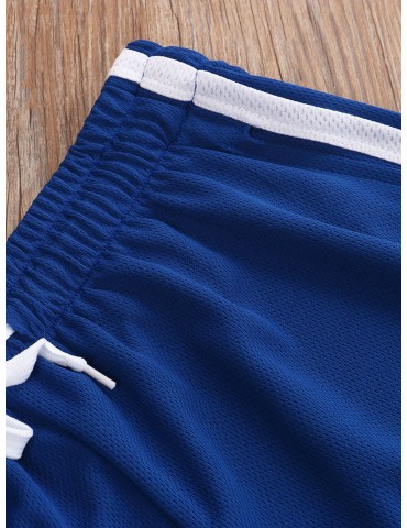 Men's Athletic Shorts - Color Block, Drawstring Waist, Quick-Dry Polyester for Running & Sports