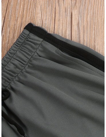 Men's Athletic Shorts - Color Block, Drawstring Waist, Quick-Dry Polyester for Running & Sports